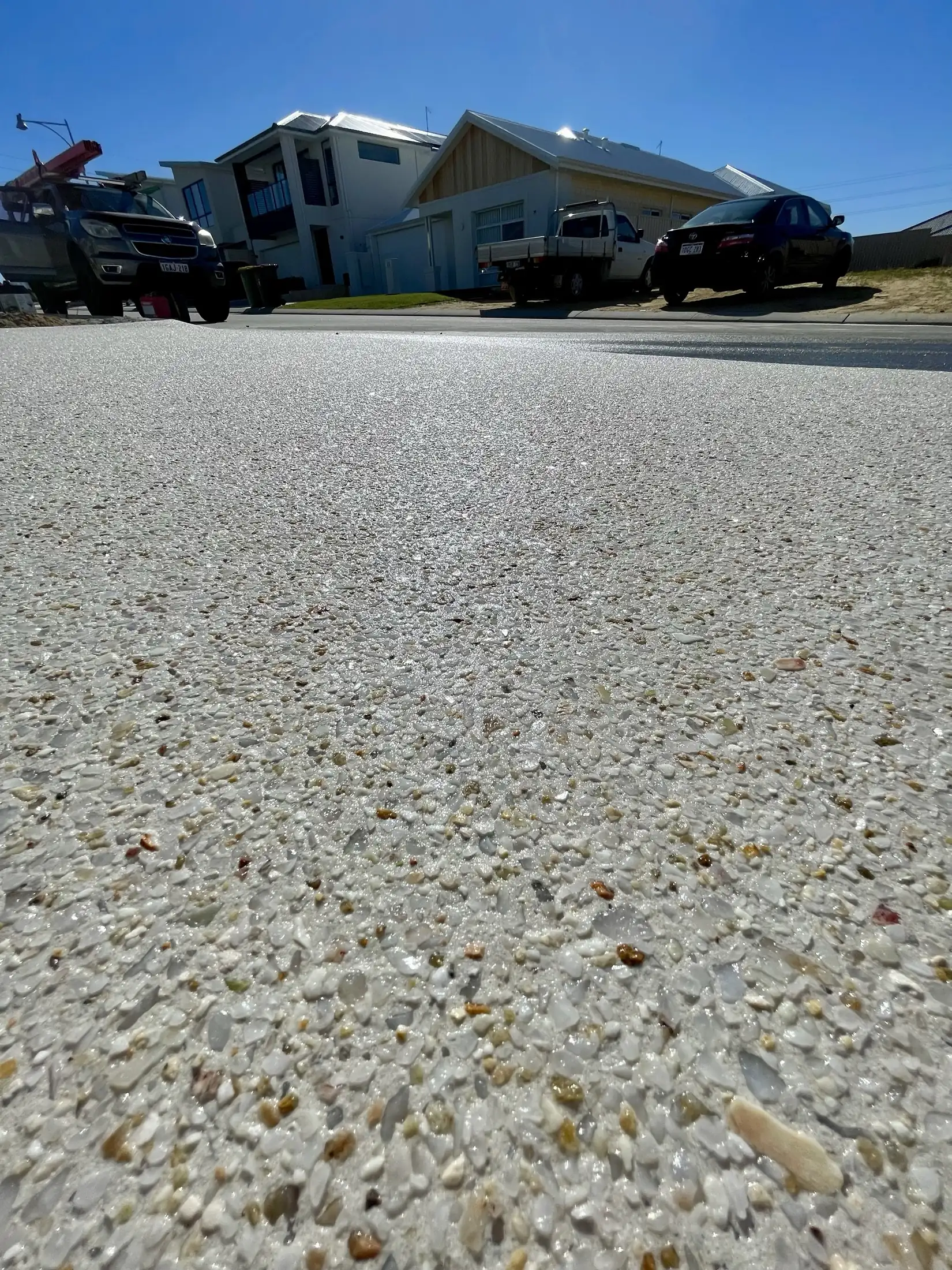 Close view of a light exposed aggregate stone blend in Perth